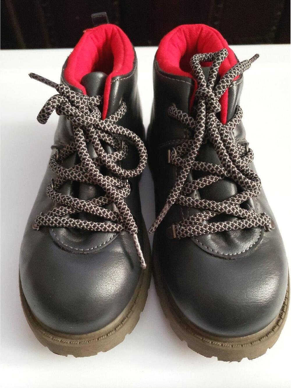 CARTER Navy Ankle Hiking Boots with Red Interior and Patterned Laces